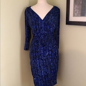 Ralph Lauren Blue Patterned Wrap-Front Long Sleeve Dress